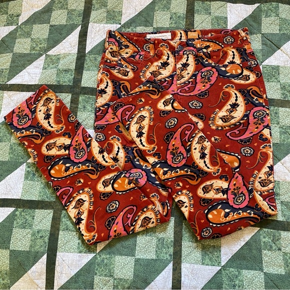 Pilcro And The Letterpress Anthropologie‎ Paisley Corduroy Pants Serif Size 30 - Picture 7 of 13